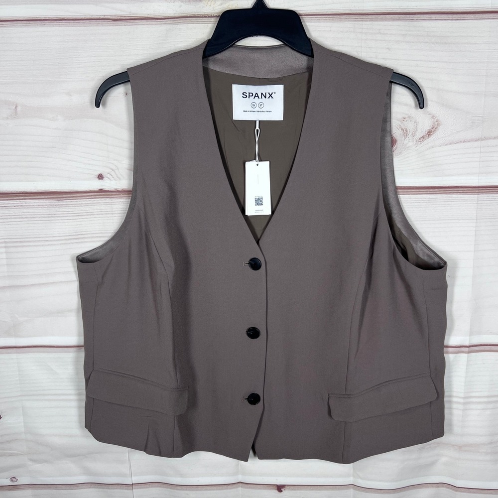 Spanx Vest Womens 3X Brown Carefree Crepe Button Front Tailored Sleeveless Layer